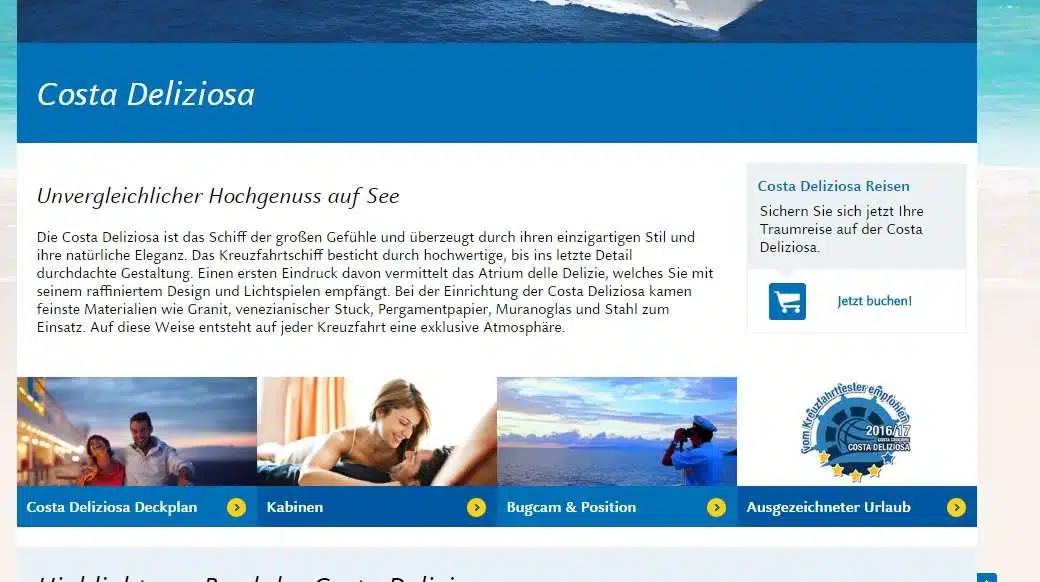 Costa Deliziosa „vom Kreuzfahrttester empfohlen“!