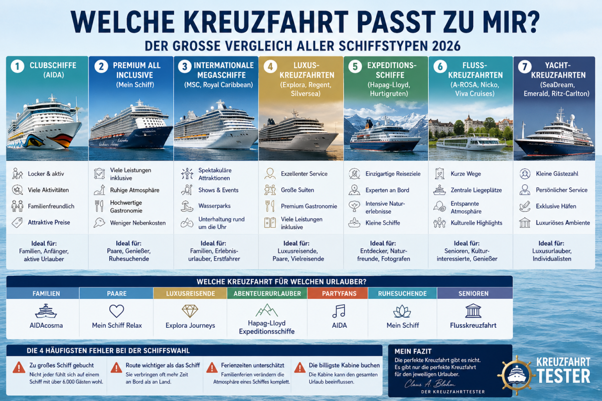 Welche Kreuzfahrt passt wirklich zu mir? Der große Vergleich aller Schiffstypen 2026